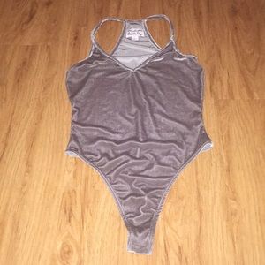 Gray/Silver Velvet Tank Top Bodysuit